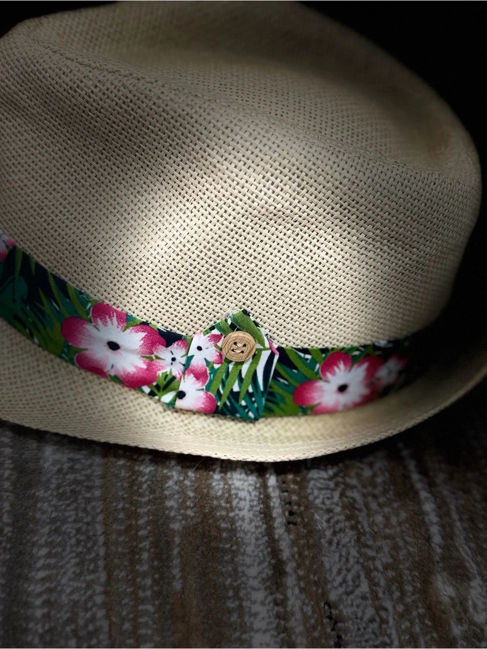 Cream Straw Fedora with Tropical Floral Band